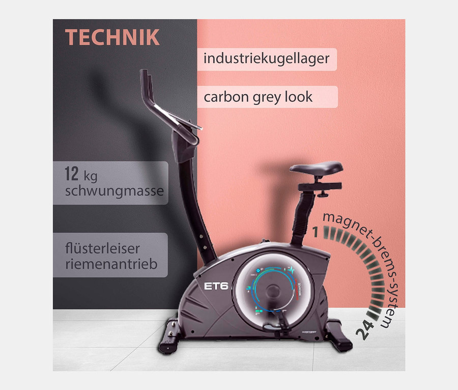Ein carbonschwarzer Christopeit Sport Heimtrainer Ergometer »ET 6« steht auf dem Boden.