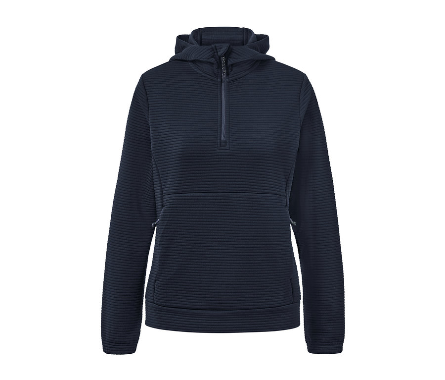 Marineblauer Kapuzenpullover mit halbem Reißverschluss.