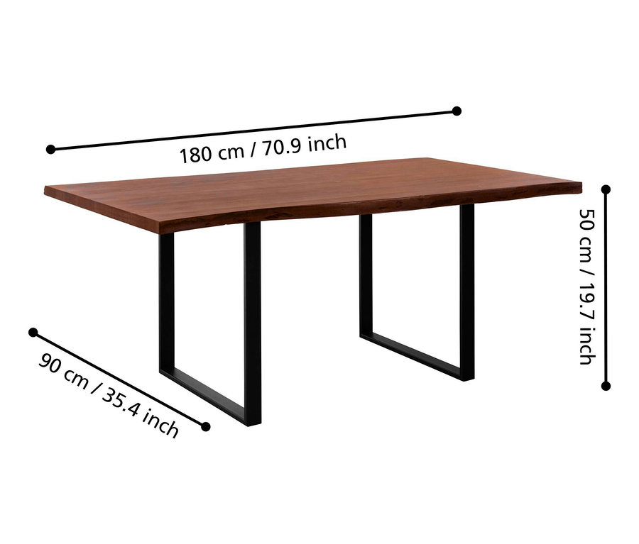 Abmessungen des Eglo Tisch Akazie dunkel sind 180 x 90 x 50 cm.