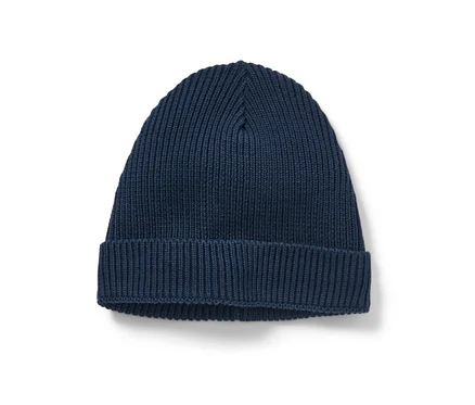 Blaue Kinder-Strickmütze.