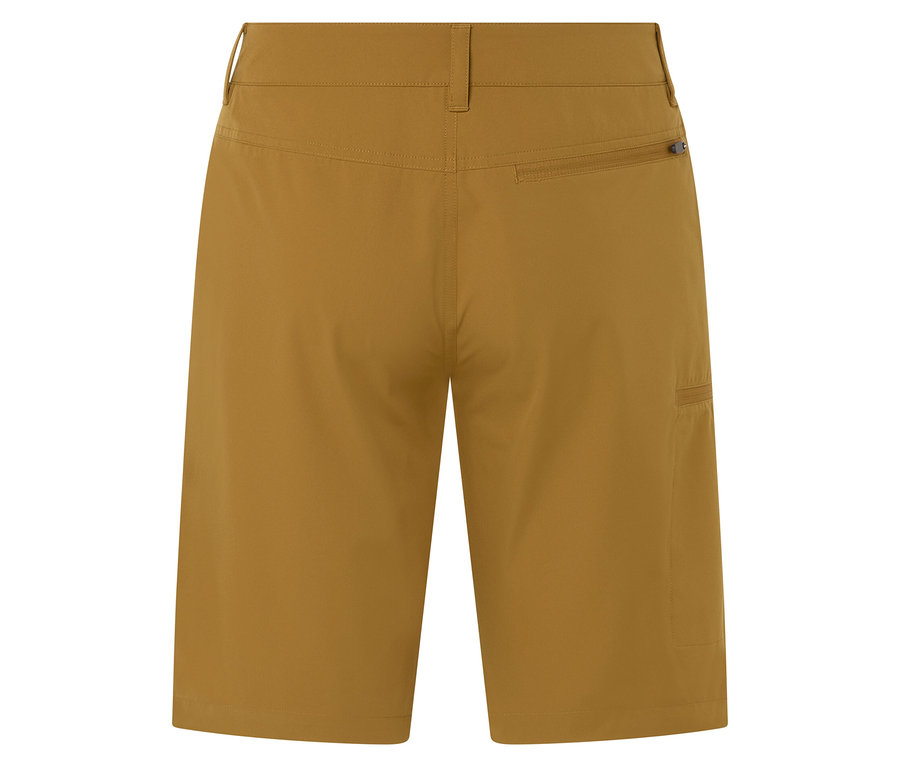 Nahaufnahme der Rückseite von khakifarbenen Shorts.