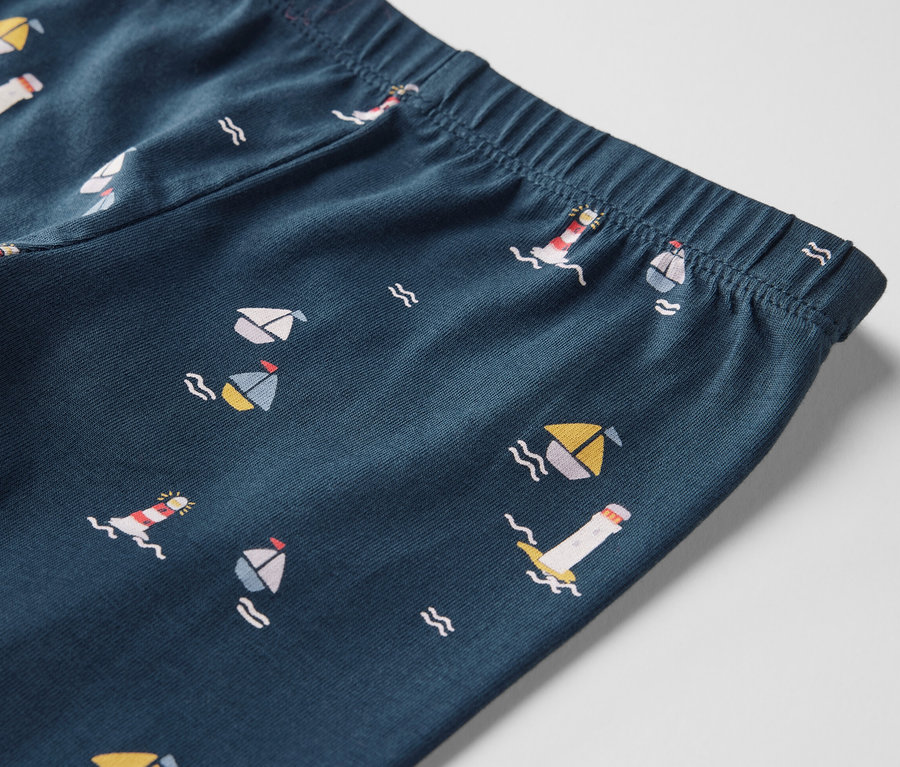 Detailaufnahme von 5 Kinder-3/4-Leggings, maritim.