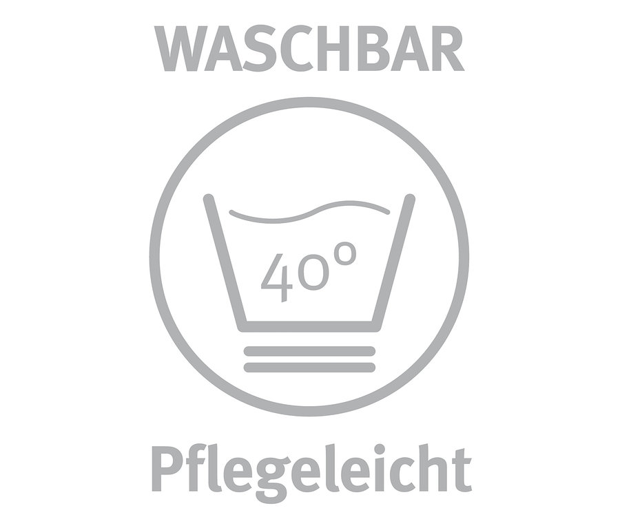 Symbol für Waschbarkeit bei 40 Grad. Pflegeleicht.