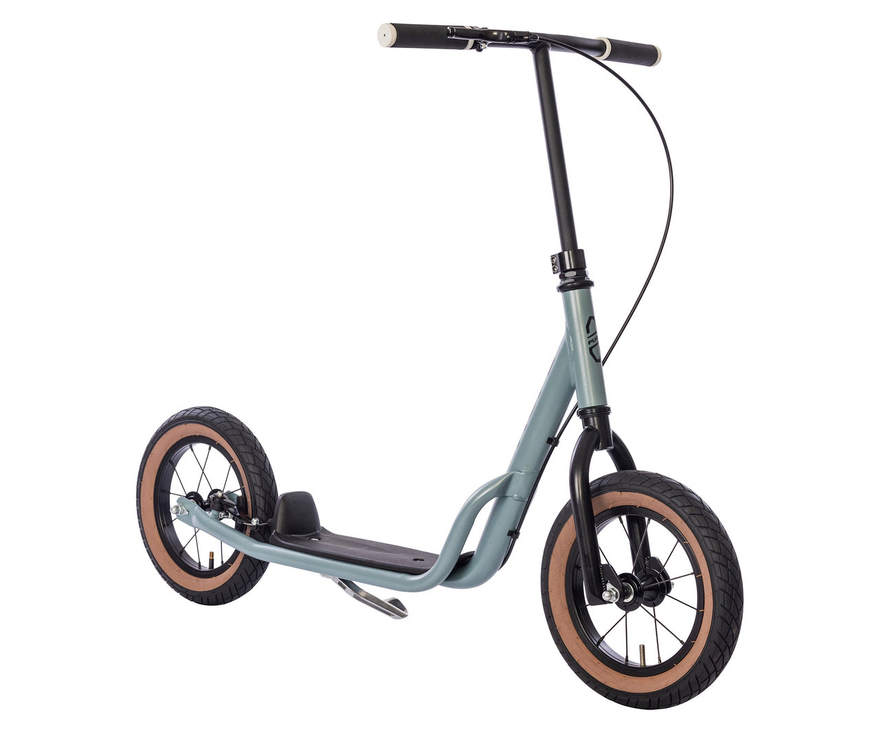 Nahaufnahme eines PUKY Scooter R 07 L, aschblau, freigestellt auf weißem Hintergrund.
