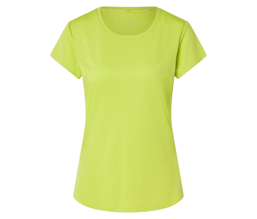 Ein neon-gelbes Sport-T-Shirt liegt auf einer ebenen Fläche.