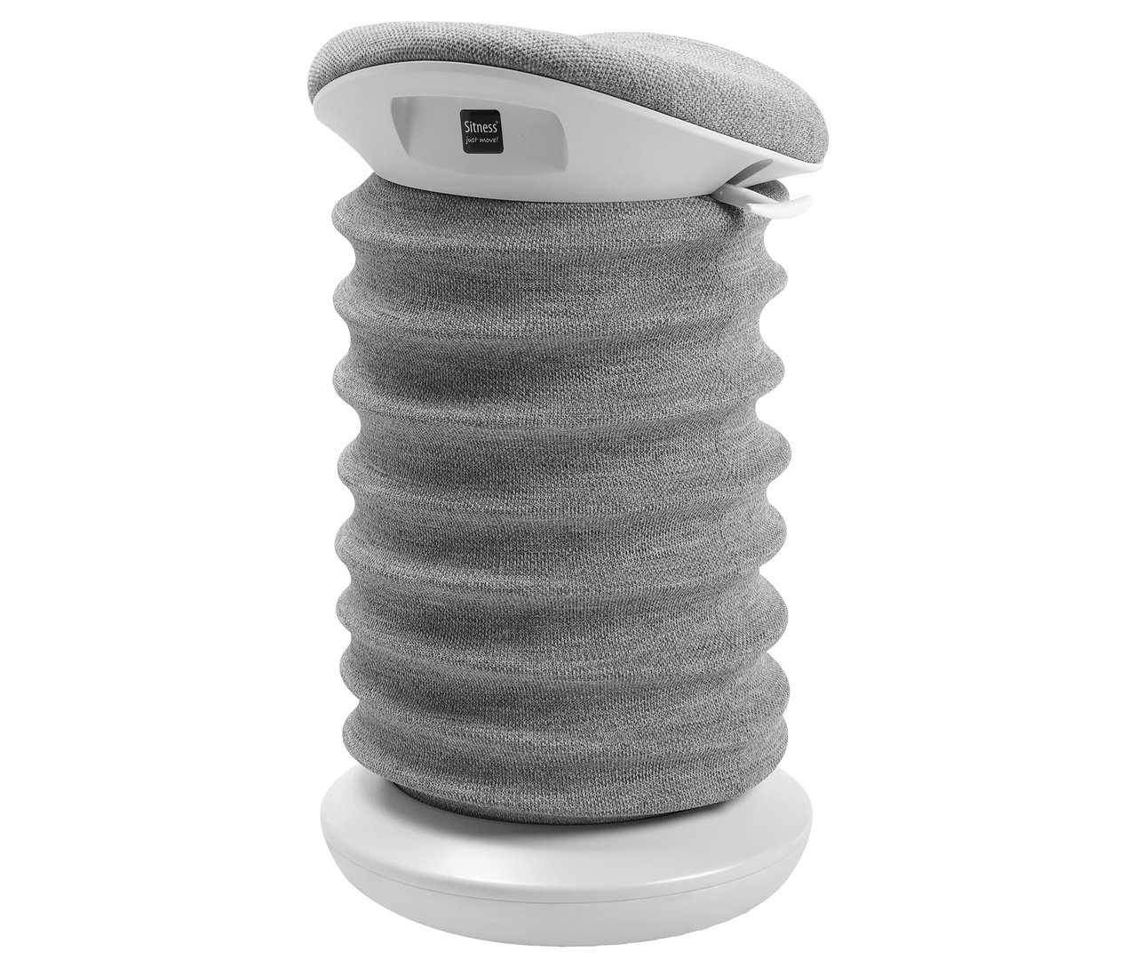 Grauer Sitness 4D Hocker auf einem weißen Hintergrund.