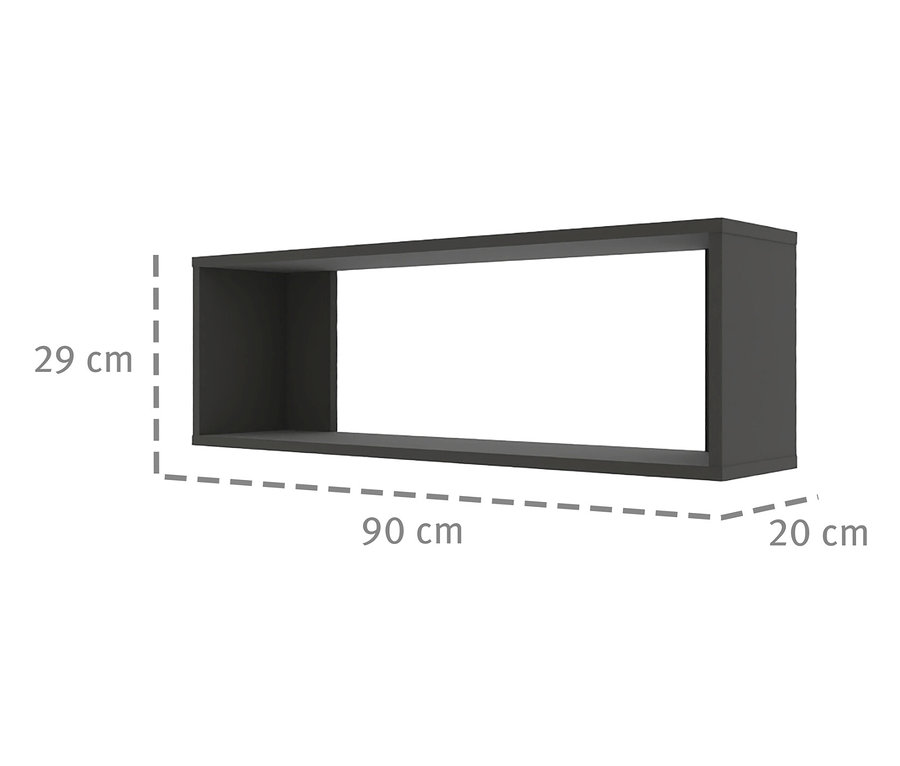 Graues Roba Wandregal »Marvin«, 90 cm mit den Maßen 90x29x20 cm vor einem weißen Hintergrund.