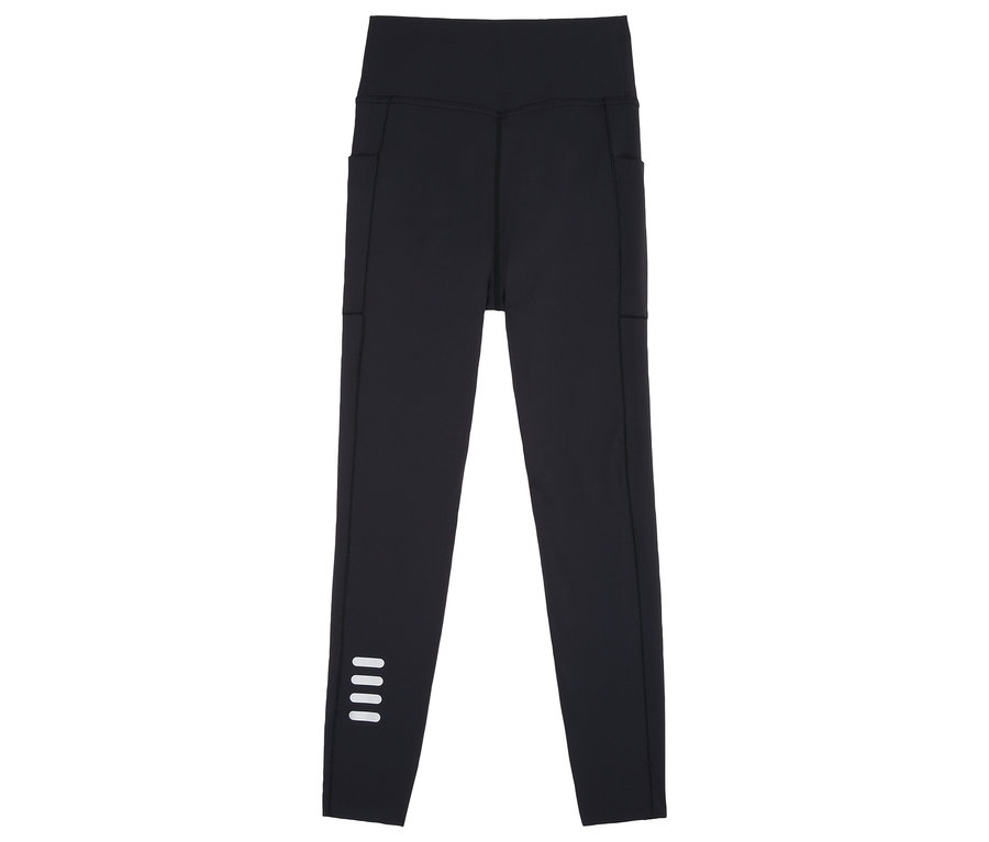 Schwarze FILA Damen-Sportleggings mit Taschen und reflektierenden Details.