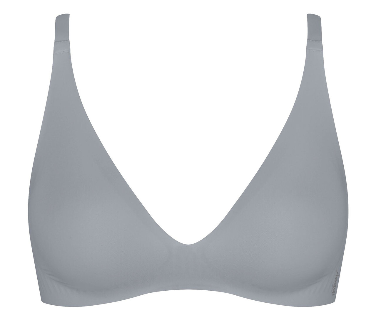 Grauer BH mit V-Ausschnitt.