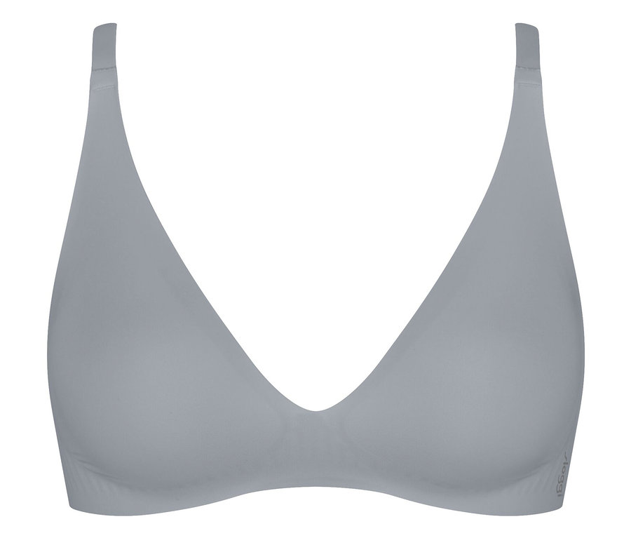 Grauer BH mit V-Ausschnitt.