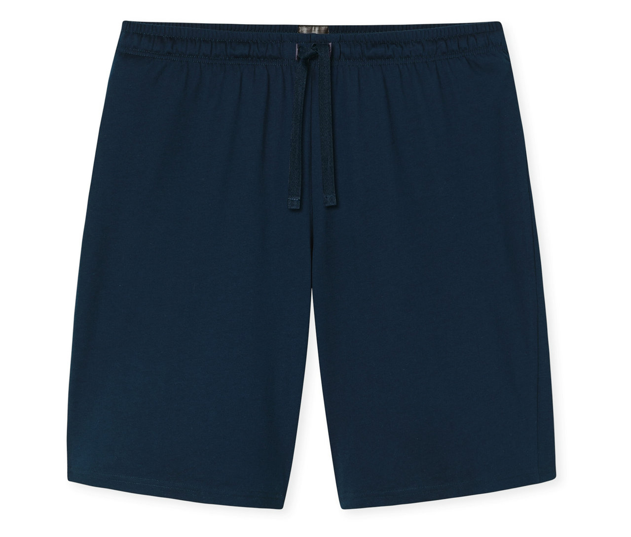 Dunkelblaue SCHIESSER Shorty-Set Hose mit Gummibund und Kordelzug, flach liegend auf weißem Hintergrund.