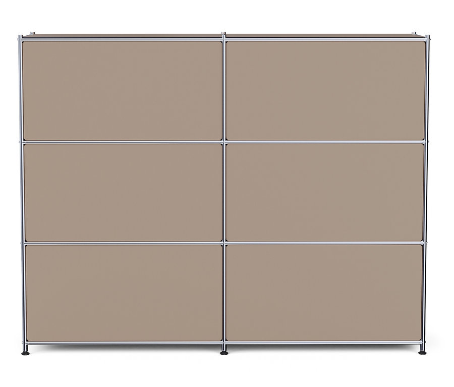 Metall-Kommode »CN3« mit 6 Klappfächern in Taupe steht auf einem weißen Untergrund.