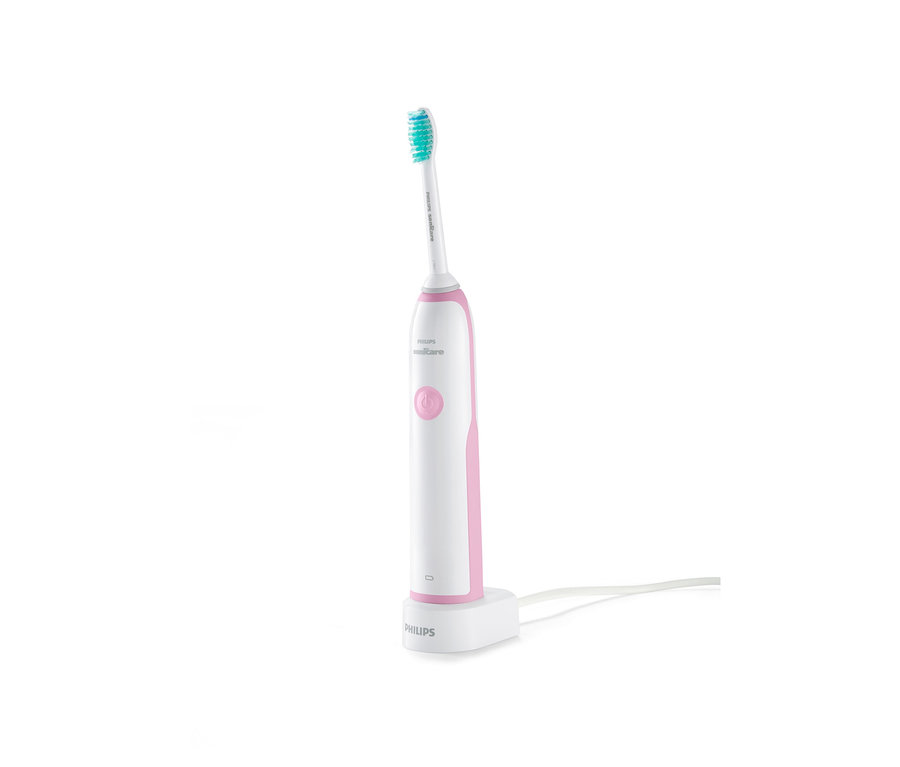 Elektrische Schallzahnbürste Philips Sonicare CleanCare+ HX3212/43 auf Ladestation.