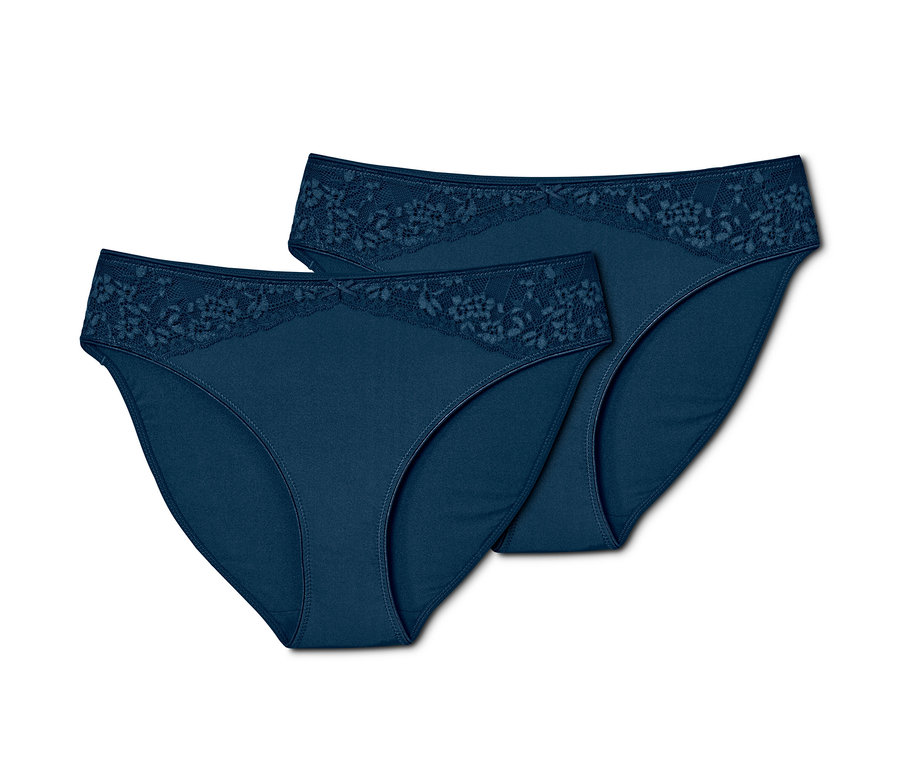 Zwei dunkelblaue Slips mit Spitze.