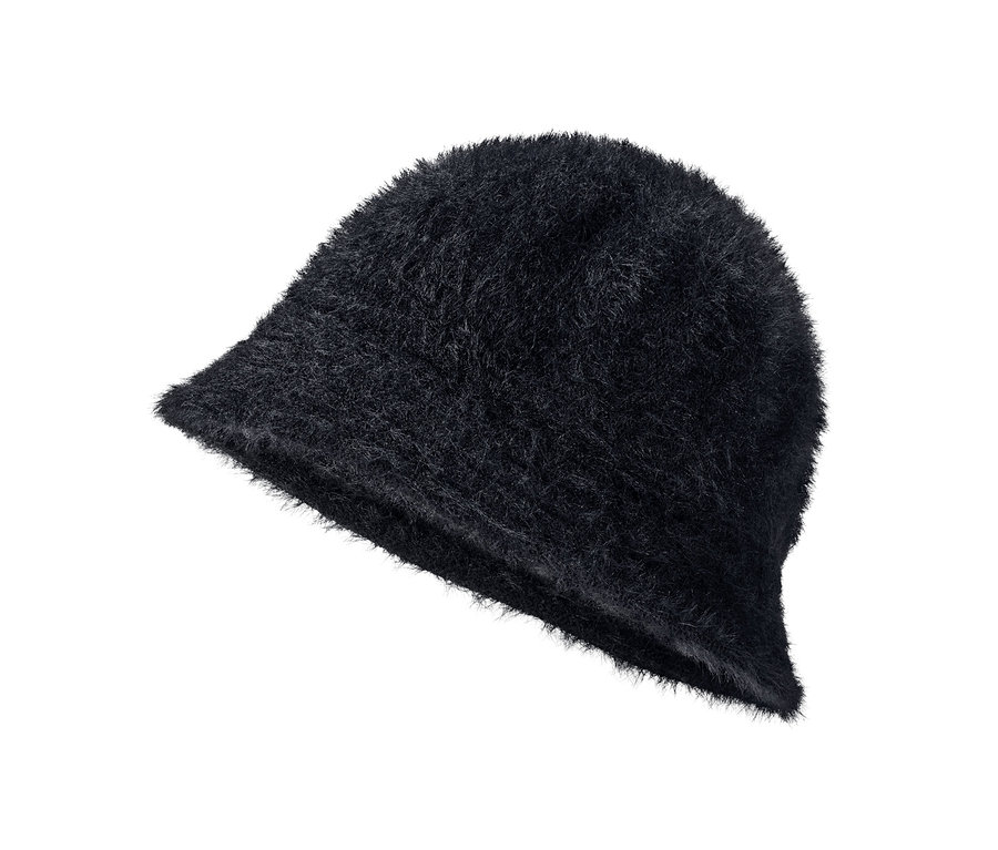 Schwarzer, flauschiger Bucket Hat.