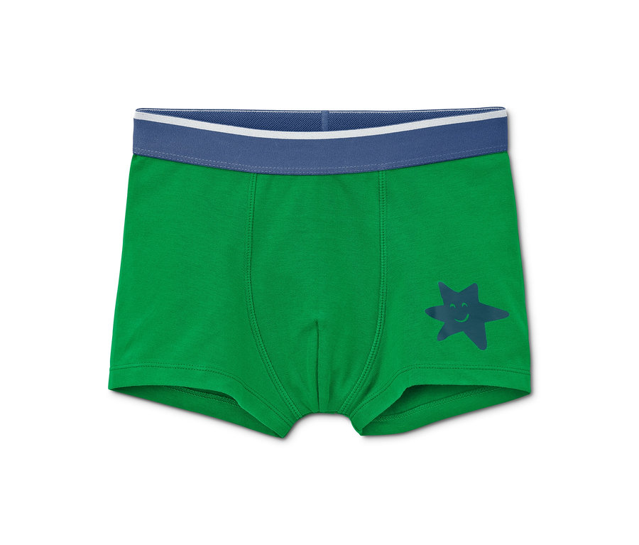 Grüne Jungen-Slipboxer aus Bio-Baumwolle mit blauem Sternaufdruck.
