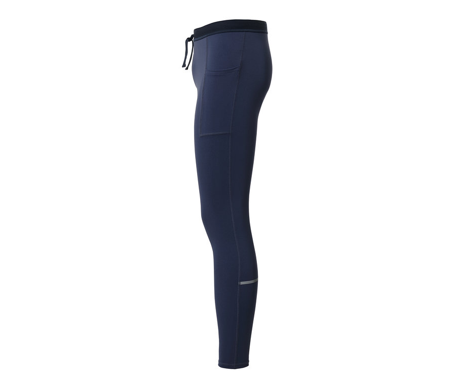 Detailansicht einer blauen Performance-Lauftight.