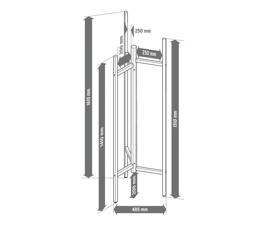 Illustration der Abmessungen einer Garderobe.