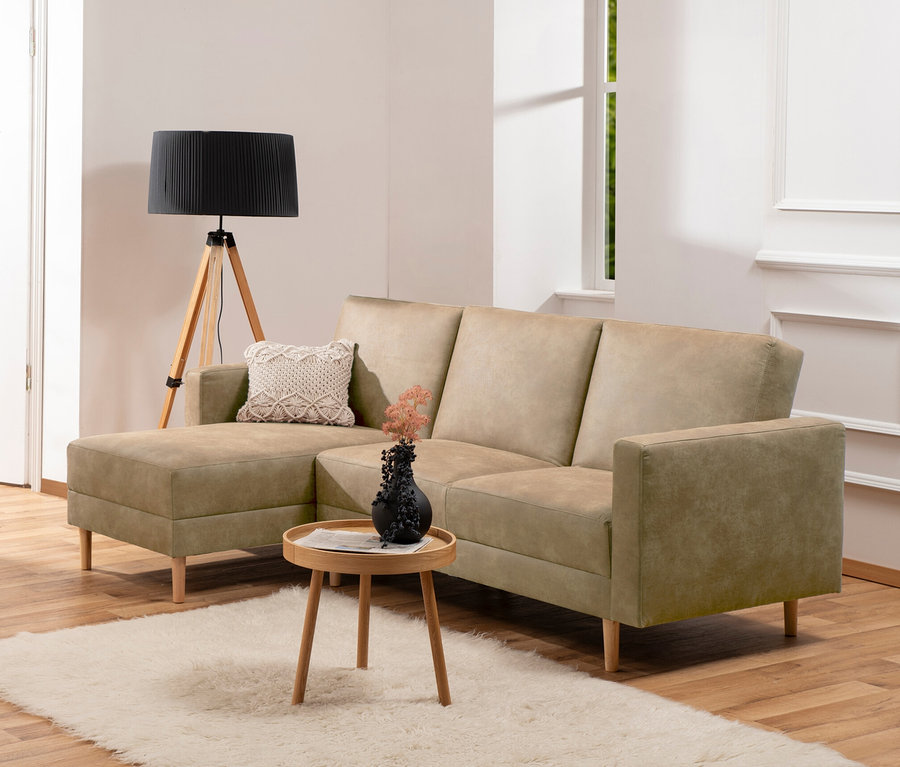 Wohnzimmer mit Federkern-Eckschlafsofa »Just More« mit Stauraumbank, sahara.