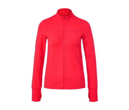 Rote Sportjacke mit Reißverschluss in der Mitte.
