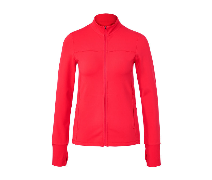 Rote Sportjacke mit Reißverschluss in der Mitte.