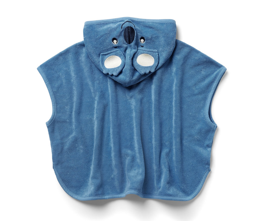 Blauer Kinder-Frottierponcho mit Koala-Kapuze.