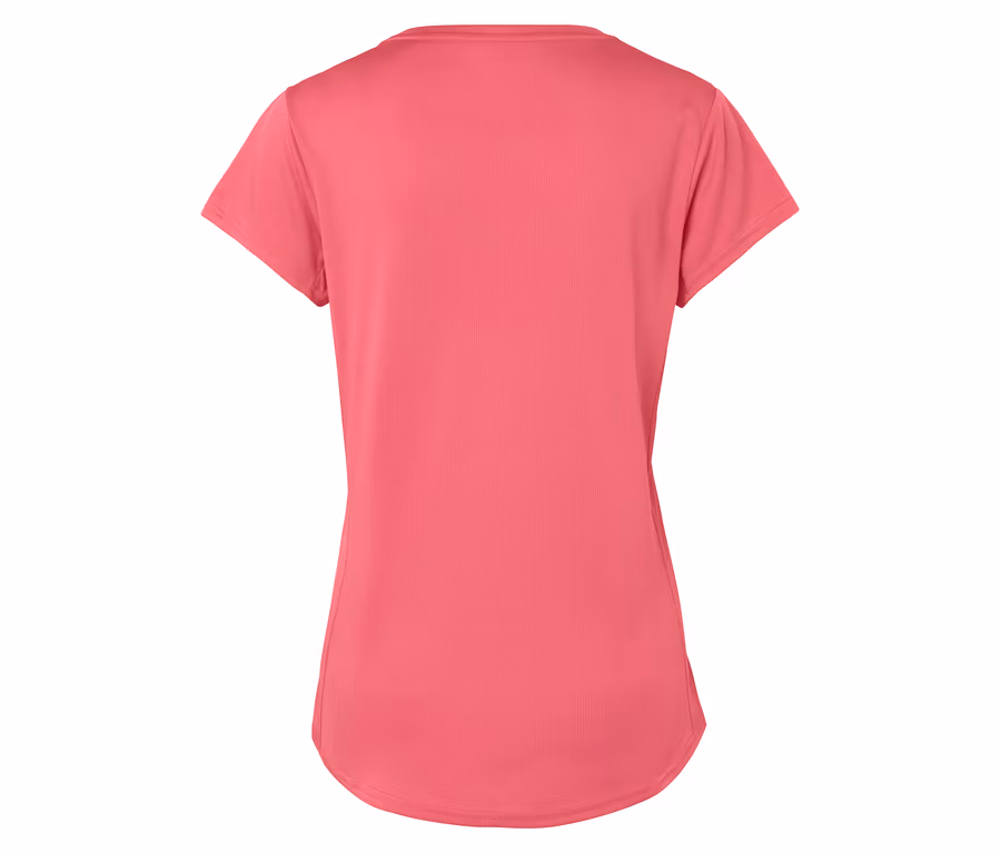 Rückansicht eines rosafarbenen Kurzarm-T-Shirts.