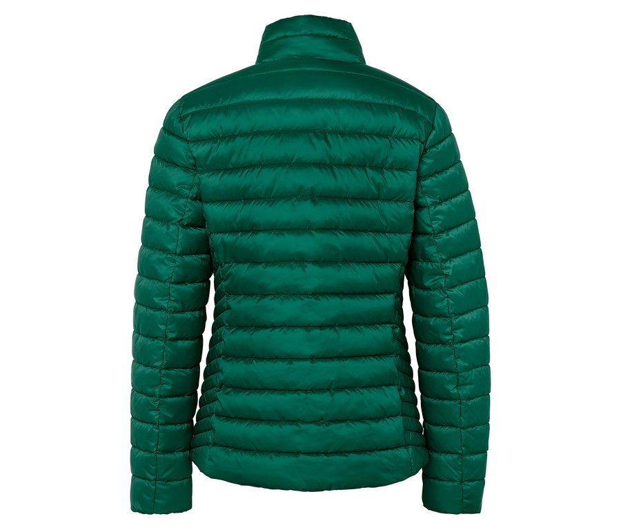 Rückansicht einer grünen Steppjacke.