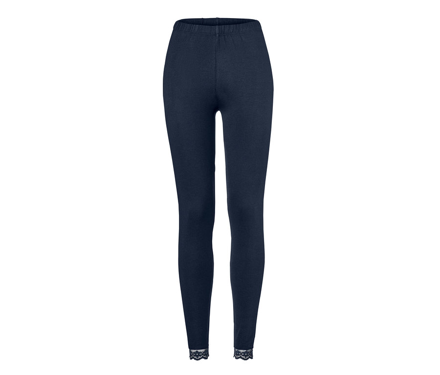 Dunkelblaue Leggings mit Spitzenborte.