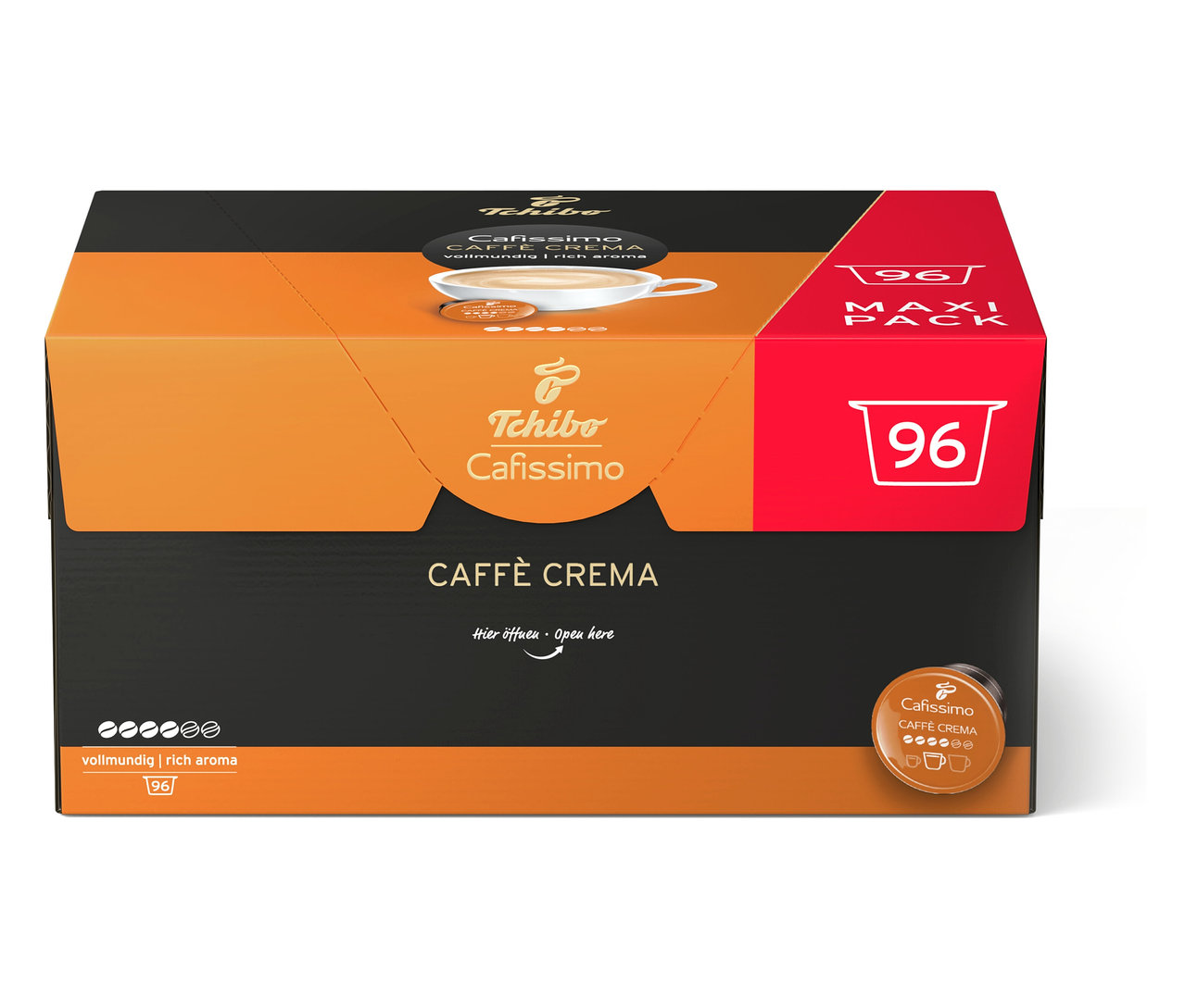 Eine Packung Cafissimo Caffè Crema vollmundig - 96 Kapseln.