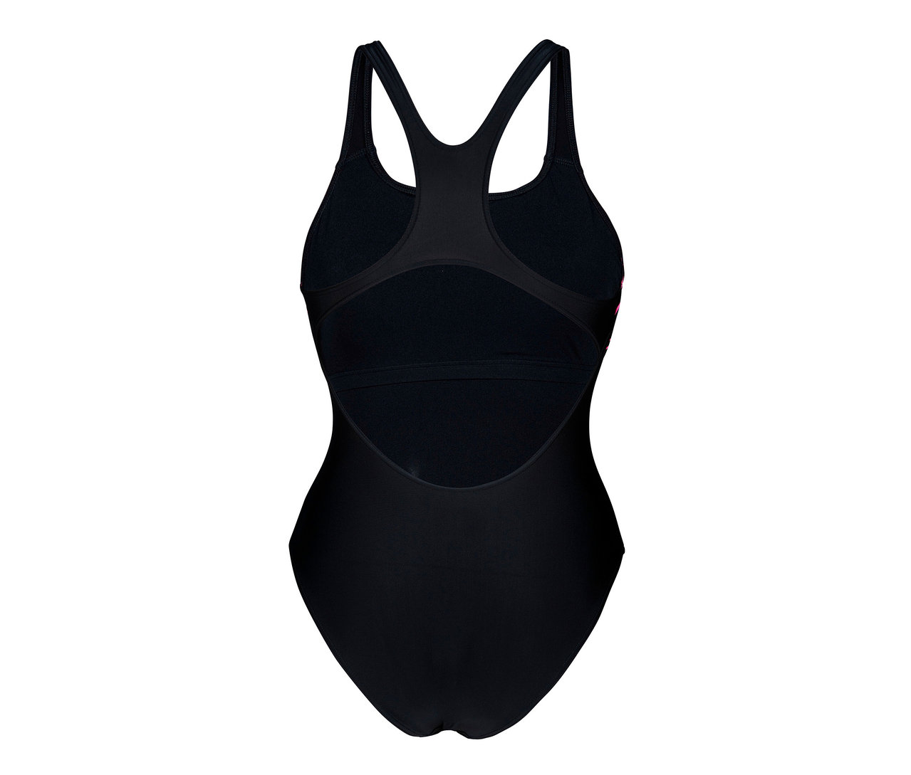 Detailansicht der Rückseite des schwarzen arena Feel Damen Badeanzugs Lily Swim Pro Back Bustier.