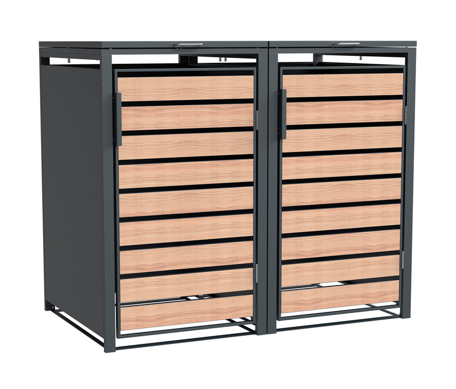 Metall Mülltonnenbox, 1er mit Holzlamellen.