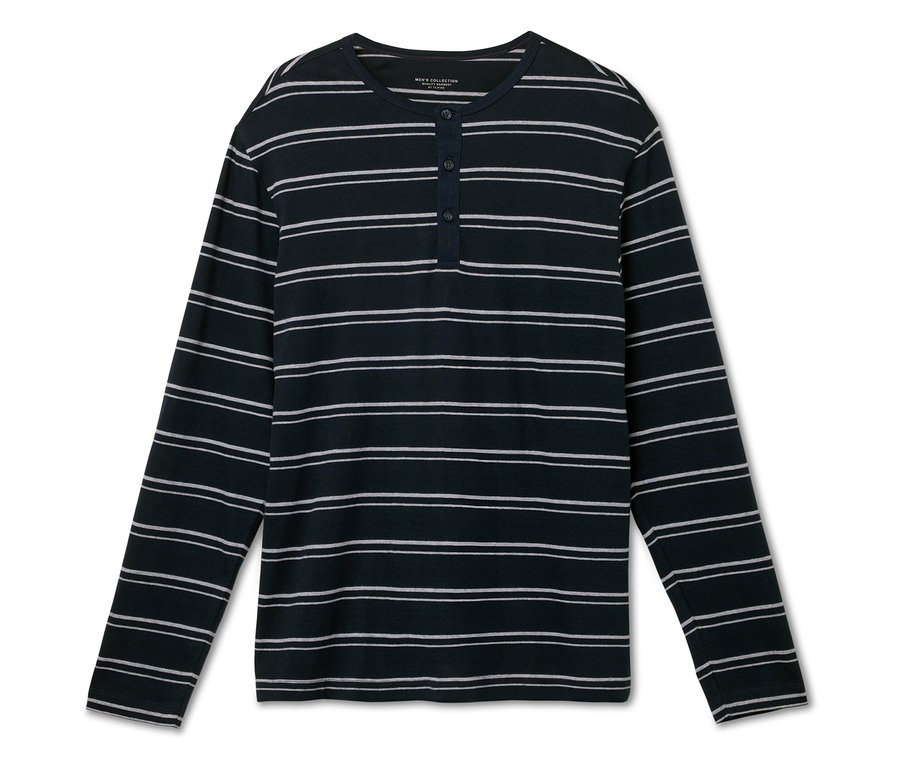 Gestreiftes Langarmshirt mit Knopfleiste.