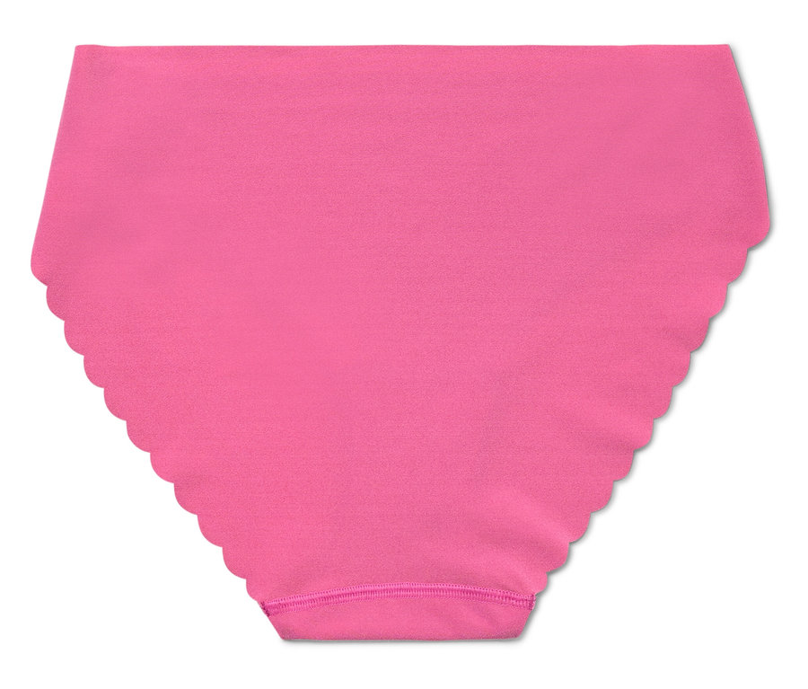 Rückansicht eines einzelnen, pinkfarbenen Slips mit gewelltem Rand.