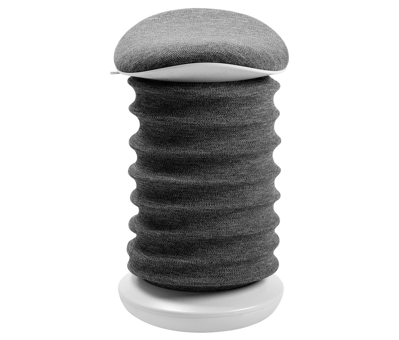 Der anthrazitfarbene Sitness 4D Hocker steht vor einem weißen Hintergrund.