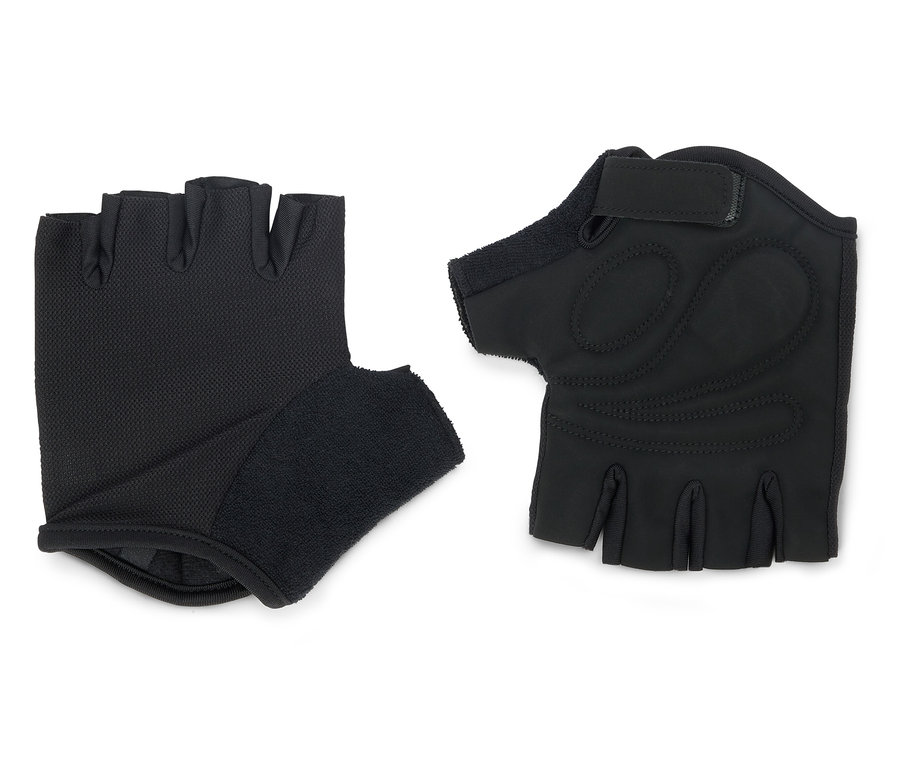 Zwei schwarze Trainingshandschuhe liegen auf einem weißen Hintergrund.