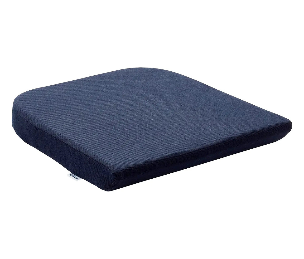 Nahaufnahme des marineblauen TEMPUR® Sitzkissens auf weißem Grund.