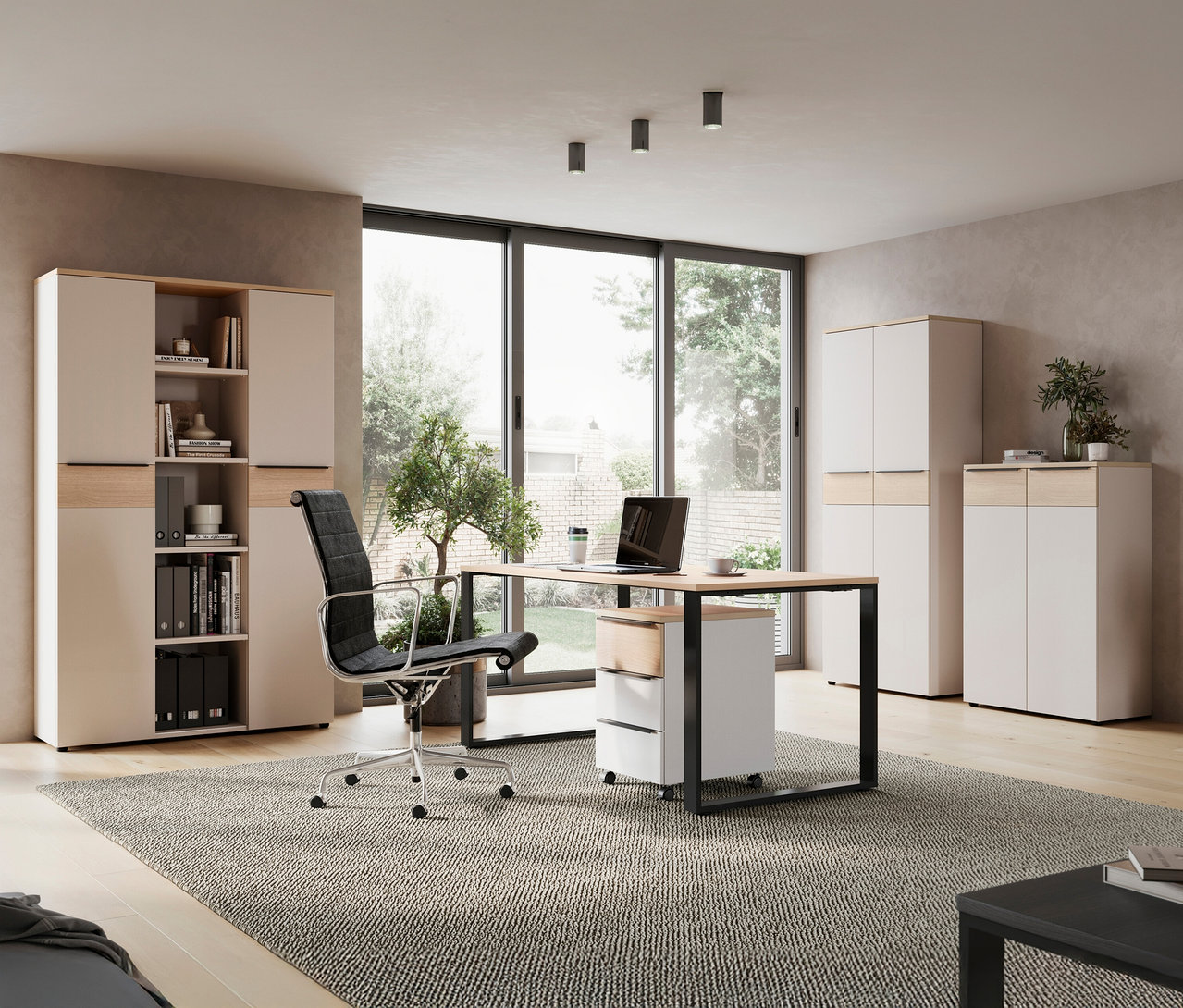 Einrichtungsfoto eines Büros mit einem mittelgroßen Aktenschrank »Oviedo«.