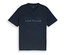 Dunkelblaues Tom Tailor Serafino T-Shirt mit Dreiknopfleiste und grafischem Logo-Print auf der Brust.