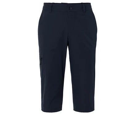 Nahaufnahme einer marineblauen Dreiviertelhose mit Seitentasche.