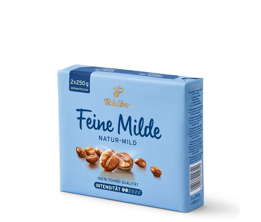 Eine Packung Tchibo Feine Milde gemahlener Kaffee, 2x250g.