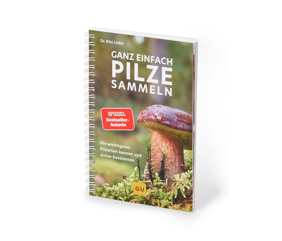 Buchcover „Ganz einfach Pilze sammeln“ von Dr. Rita Lüder, mit einem Pilz auf Moos und dem Hinweis „SPIEGEL Bestseller-Autorin“.