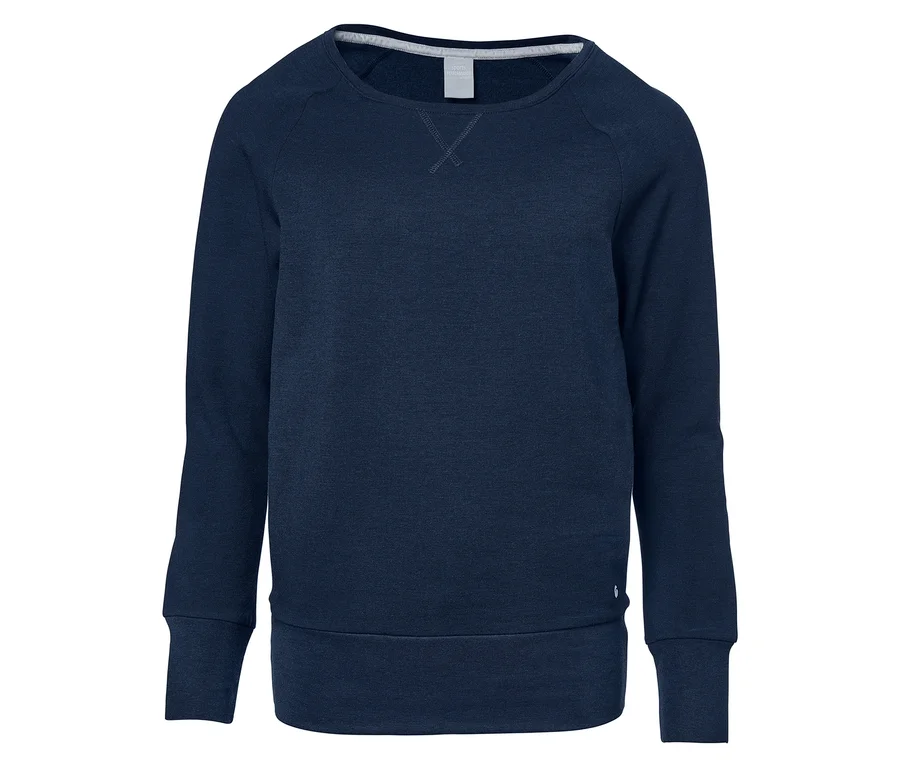 Dunkelblaues Sweatshirt mit Fledermausärmeln.