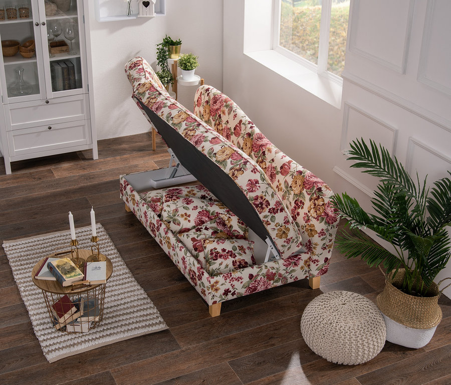 Teilweise geöffnete Max-Winzer®-Recamiere »Saturn« mit Stauraum, links, floral.