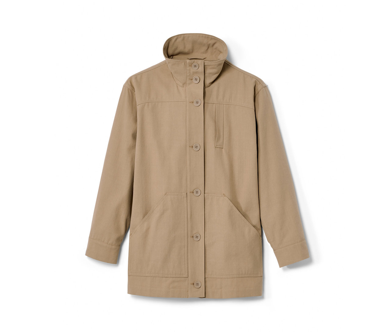 Beige NAH/STUDIO Parka aus recycelter Baumwolle mit Knöpfen.