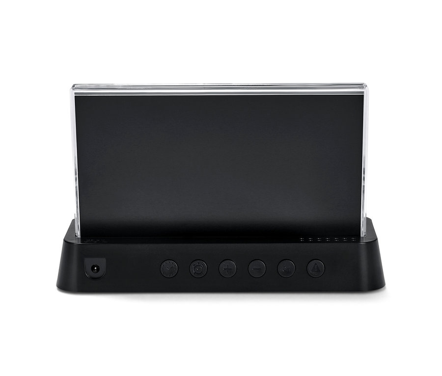 Schwarze Funk-Wetterstation mit LCD-Farbdisplay.