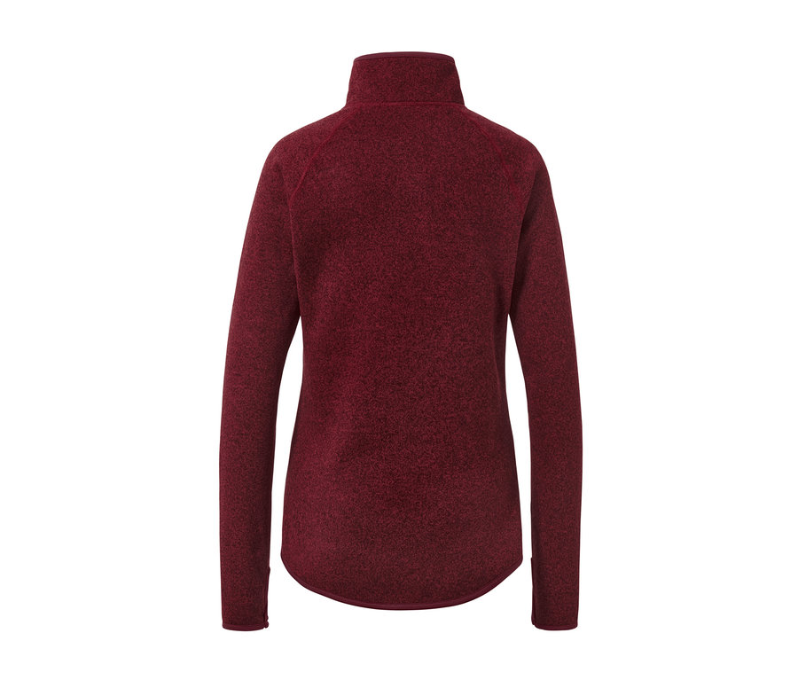 Dunkelrote Strickfleece-Jacke.