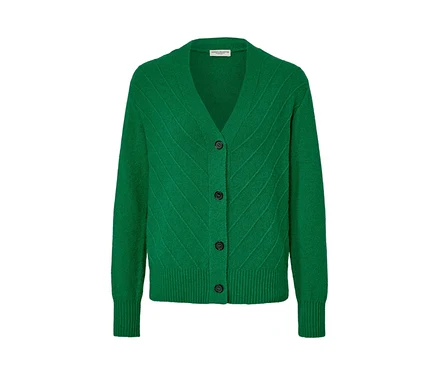Grüner Cardigan mit Strickstruktur.