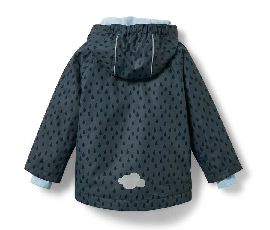 Kleinkind-Thermo-Regenjacke, schieferblau Tropfen, von hinten.
