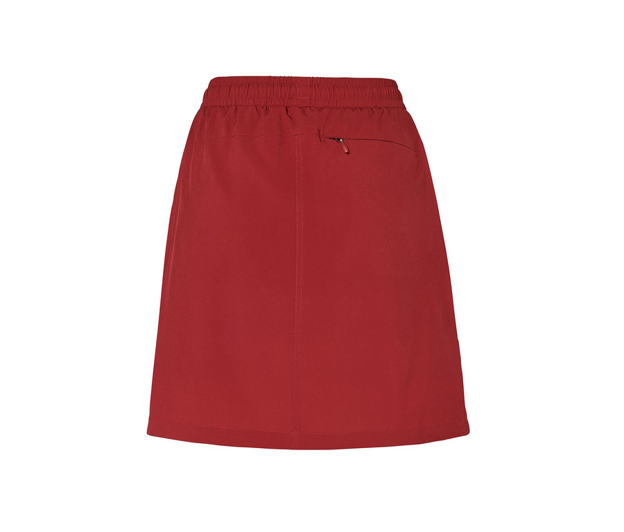 Rote Funktionsrockshorts mit Reißverschlusstasche hinten.
